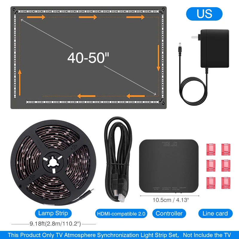 TV Ambient Backlight 40-85" | Sync Box LED Light Strip 4K HDMI 2.0 | Iluminación Ambiental