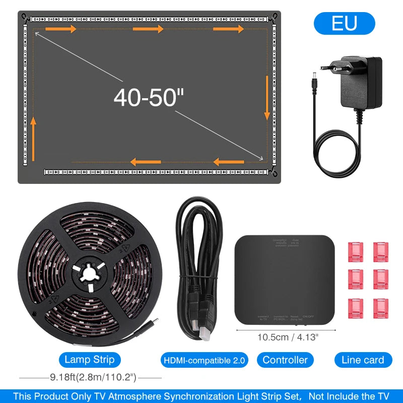 TV Ambient Backlight 40-85" | Sync Box LED Light Strip 4K HDMI 2.0 | Iluminación Ambiental