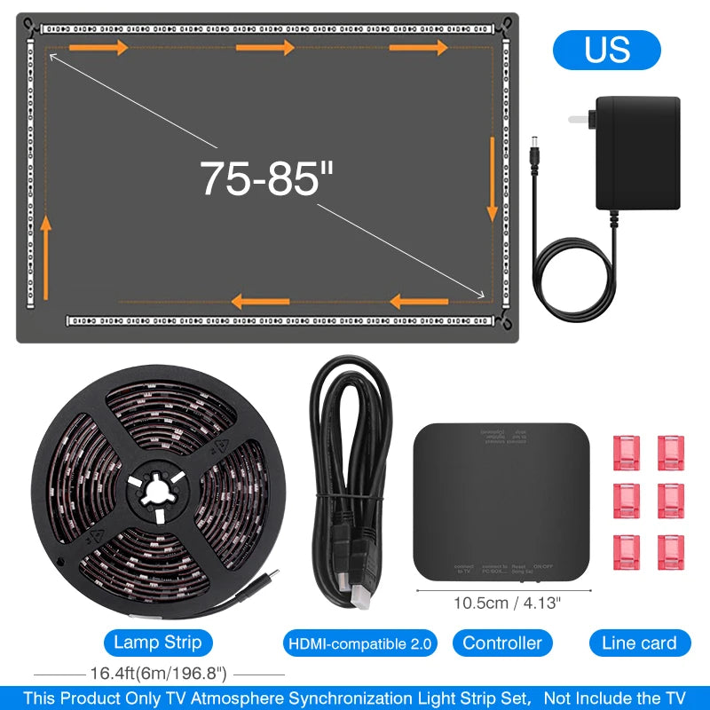 TV Ambient Backlight 40-85" | Sync Box LED Light Strip 4K HDMI 2.0 | Iluminación Ambiental